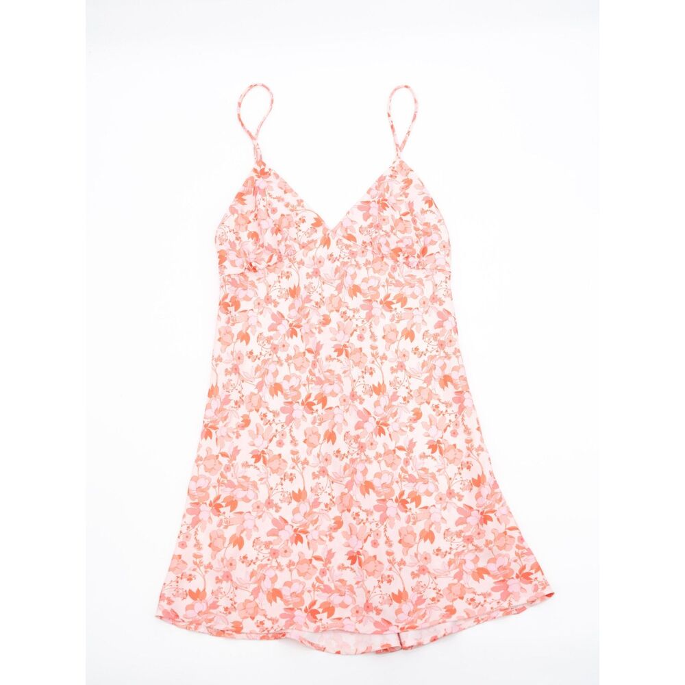 Resa Womens XS Maddox Mini Dress Floral White With Pink/Orange V Neck